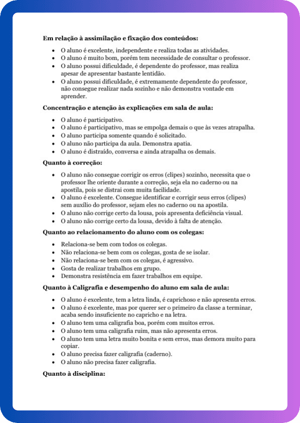 Sample report created using the 'Banco de Frases' material.